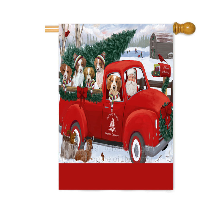 Personalized Christmas Santa Red Truck Express Delivery Brittany Spaniel Dogs Custom House Flag FLG-DOTD-A57692
