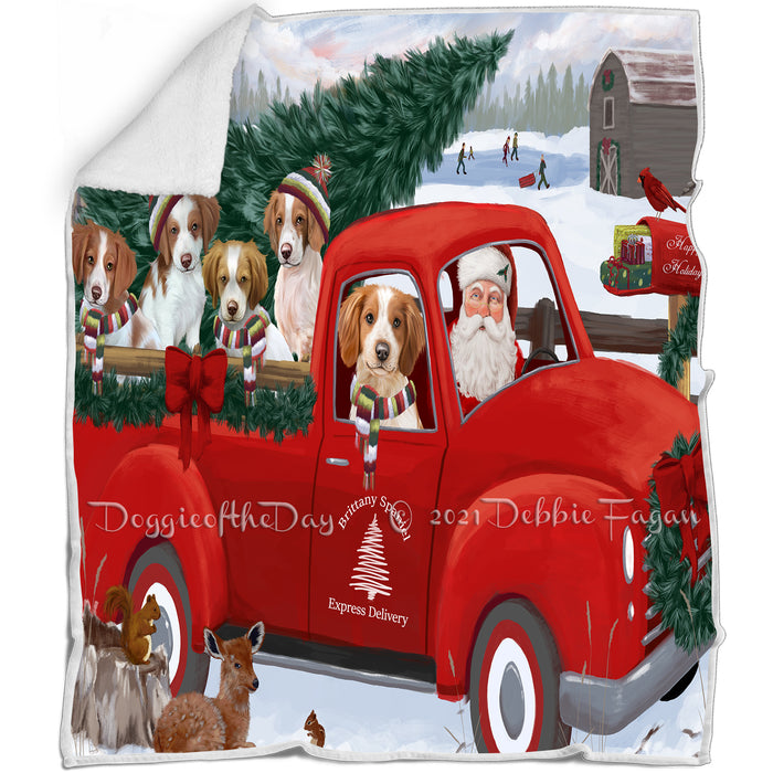 Christmas Santa Express Delivery Red Truck Brittany Spaniels Dog Family Blanket BLNKT112548