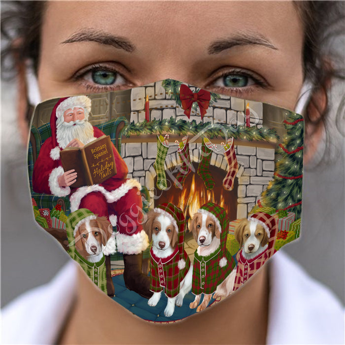 Christmas Cozy Holiday Fire Tails Brittany Spaniel Dogs Face Mask FM48616