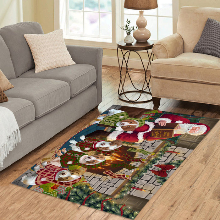 Christmas Cozy Holiday Fire Tails Brittany Spaniel Dogs Area Rug