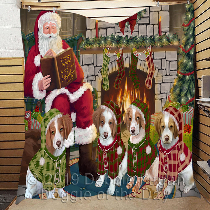 Christmas Cozy Holiday Fire Tails Brittany Spaniel Dogs Quilt