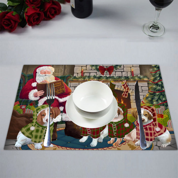 Christmas Cozy Holiday Fire Tails Brittany Spaniel Dogs Placemat