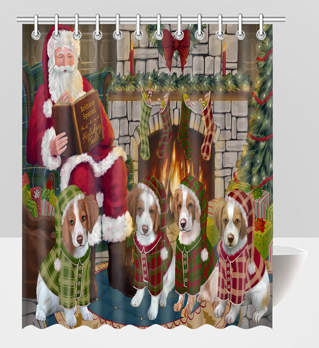 Christmas Cozy Holiday Fire Tails Brittany Spaniel Dogs Shower Curtain