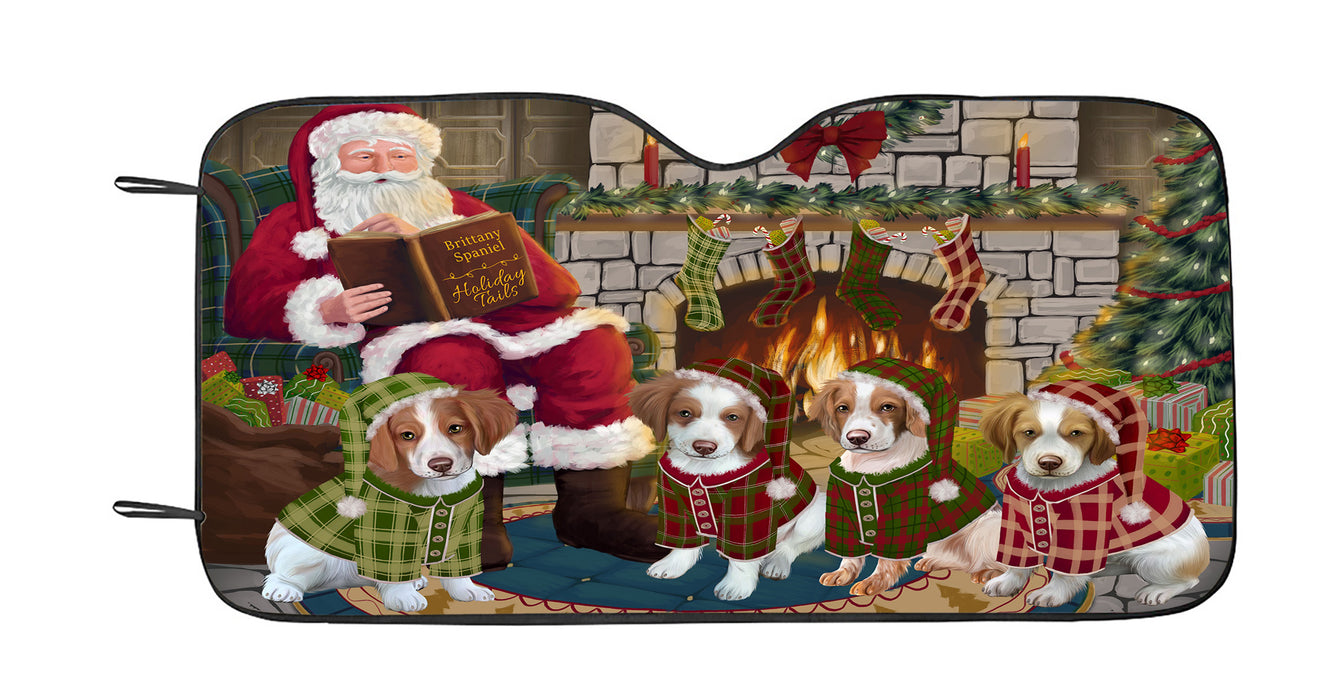 Christmas Cozy Holiday Fire Tails Brittany Spaniel Dogs Car Sun Shade