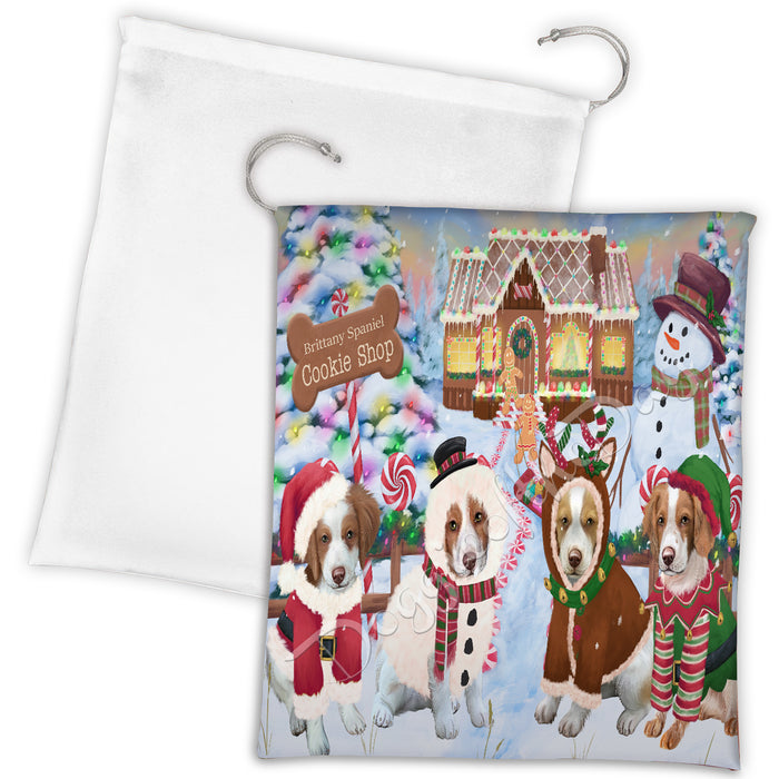 Holiday Gingerbread Cookie Brittany Spaniel Dogs Shop Drawstring Laundry or Gift Bag LGB48580