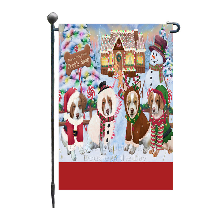 Personalized Holiday Gingerbread Cookie Shop Brittany Spaniel Dogs Custom Garden Flags GFLG-DOTD-A59189
