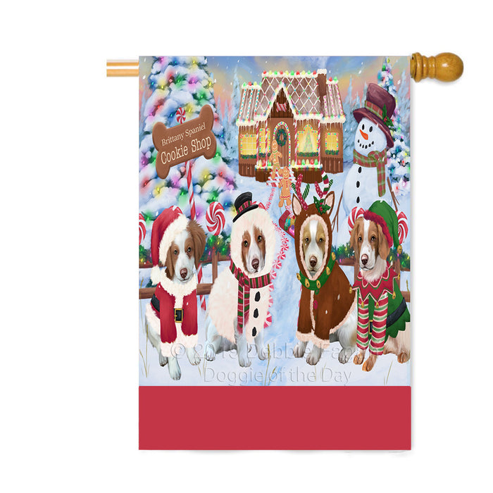 Personalized Holiday Gingerbread Cookie Shop Brittany Spaniel Dogs Custom House Flag FLG-DOTD-A59245