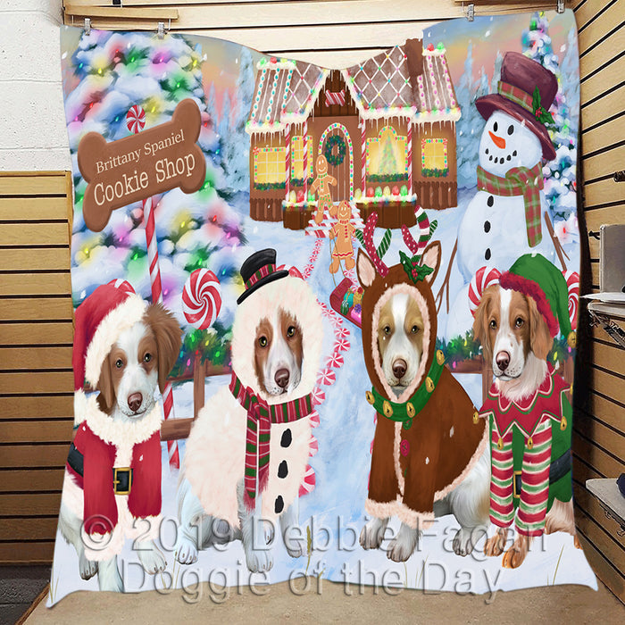 Holiday Gingerbread Cookie Brittany Spaniel Dogs Quilt