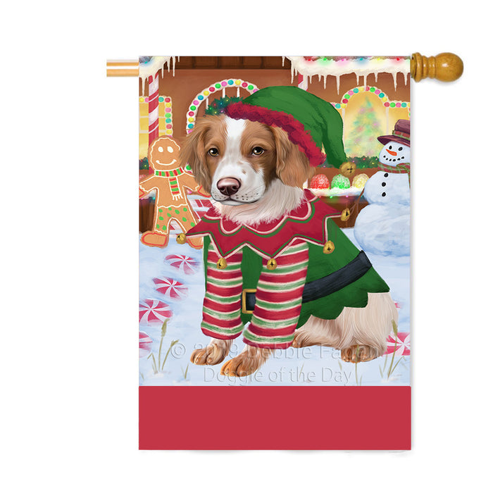 Personalized Gingerbread Candyfest Brittany Spaniel Dog Custom House Flag FLG63758