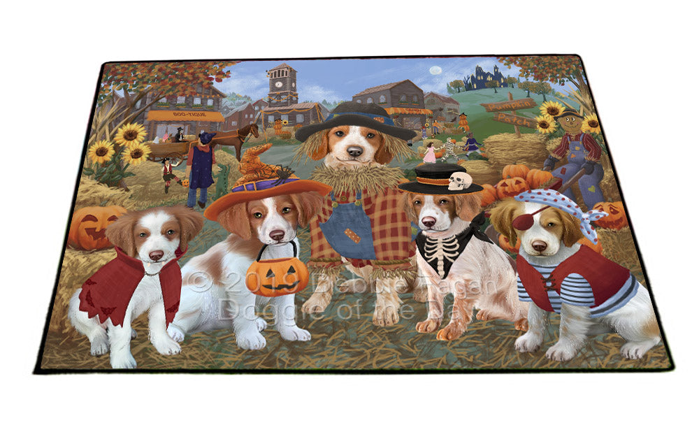 Halloween 'Round Town And Fall Pumpkin Scarecrow Both Brittany Spaniel Dogs Floormat FLMS53888