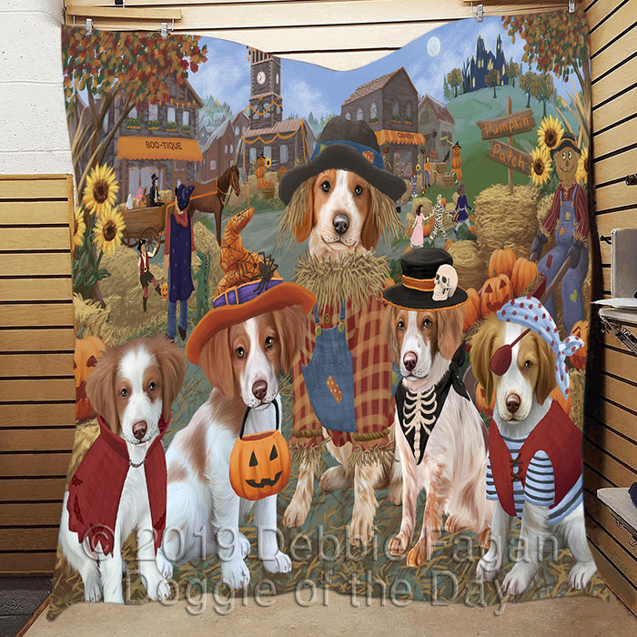 Halloween 'Round Town and Fall Pumpkin Scarecrow Both Brittany Spaniel Dogs Quilt