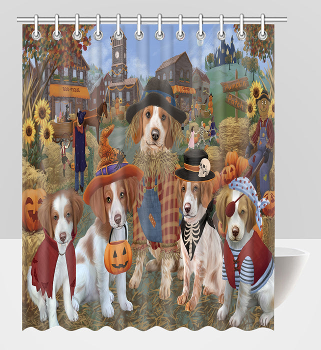 Halloween 'Round Town Brittany Spaniel Dogs Shower Curtain
