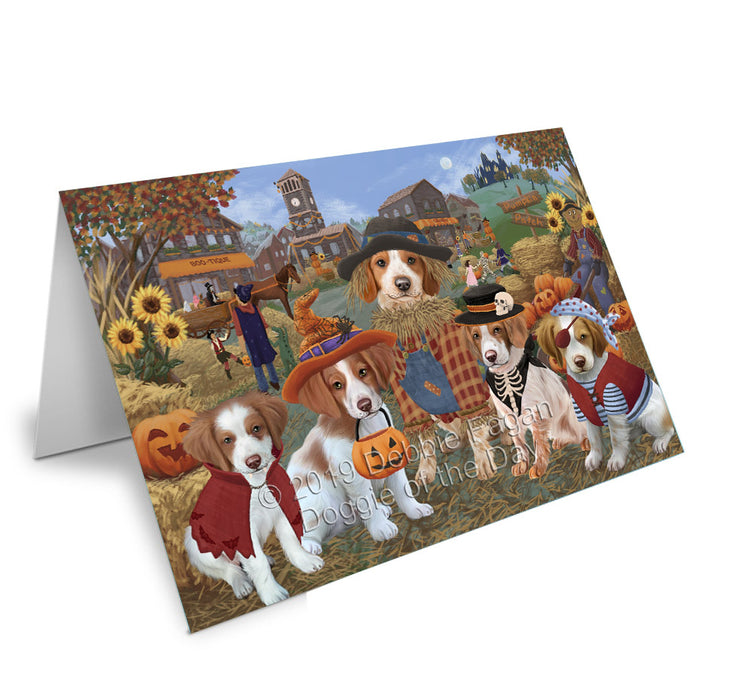 Halloween 'Round Town Brittany Spaniel Dogs Handmade Artwork Assorted Pets Greeting Cards and Note Cards with Envelopes for All Occasions and Holiday Seasons GCD77789