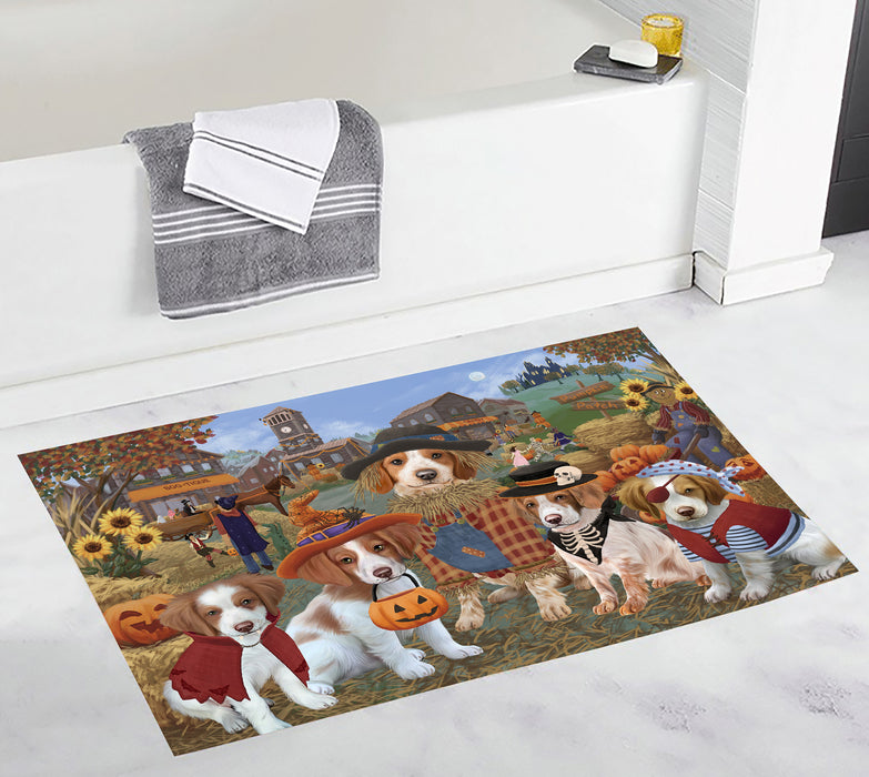 Halloween 'Round Town and Fall Pumpkin Scarecrow Both Brittany Spaniel Dogs Bath Mat
