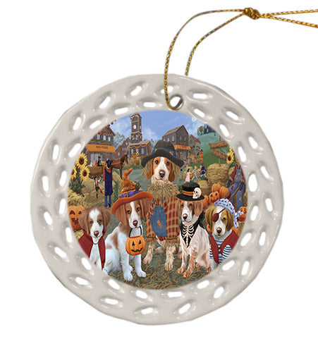 Halloween 'Round Town Brittany Spaniel Dogs Ceramic Doily Ornament DPOR57481