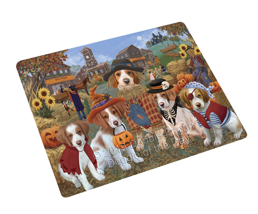 Halloween 'Round Town And Fall Pumpkin Scarecrow Both Brittany Spaniel Dogs Large Refrigerator / Dishwasher Magnet RMAG104316