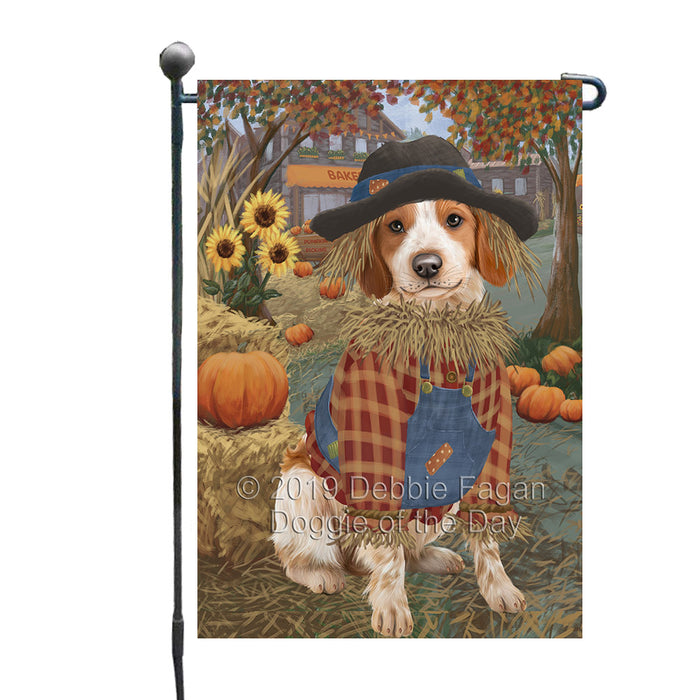 Halloween 'Round Town And Fall Pumpkin Scarecrow Both Brittany Spaniel Dogs Garden Flag GFLG65642