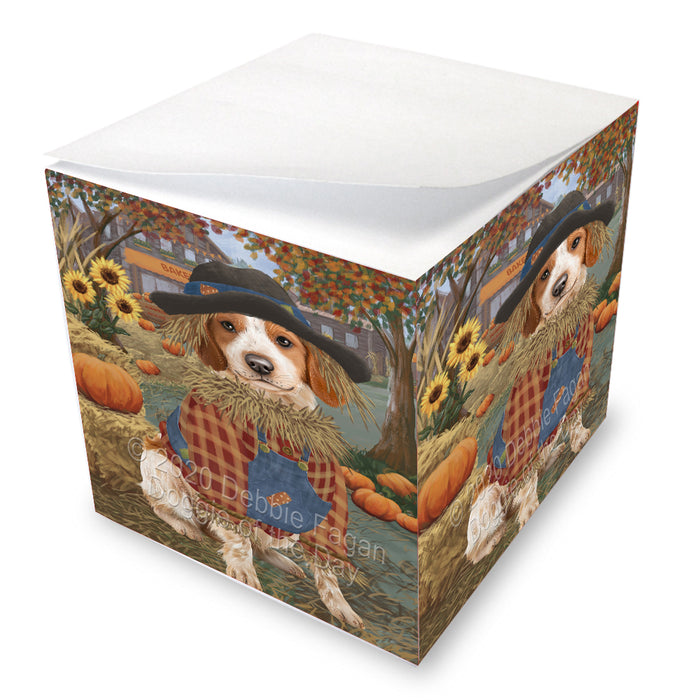 Fall Pumpkin Scarecrow Brittany Spaniel Dog Note Cube NOC-DOTD-A56786