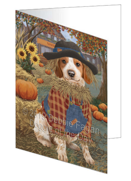 Fall Pumpkin Scarecrow Brittany Spaniel Dog Handmade Artwork Assorted Pets Greeting Cards and Note Cards with Envelopes for All Occasions and Holiday Seasons GCD77972