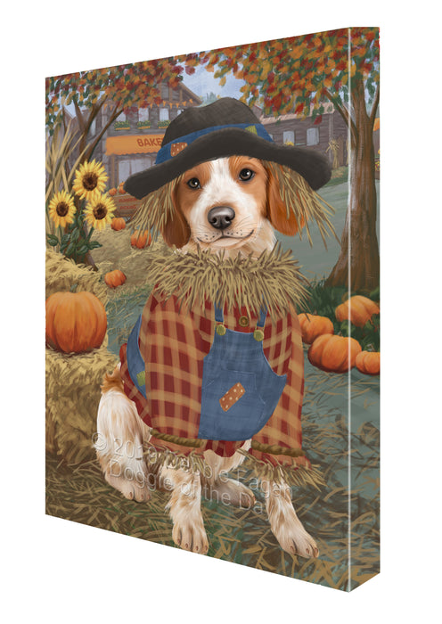 Halloween 'Round Town And Fall Pumpkin Scarecrow Both Brittany Spaniel Dogs Canvas Print Wall Art Décor CVS139967