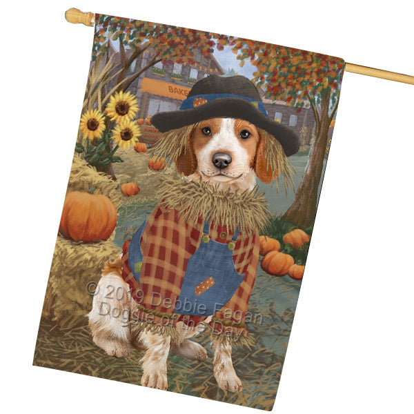 Halloween 'Round Town And Fall Pumpkin Scarecrow Both Brittany Spaniel Dogs House Flag FLG65698