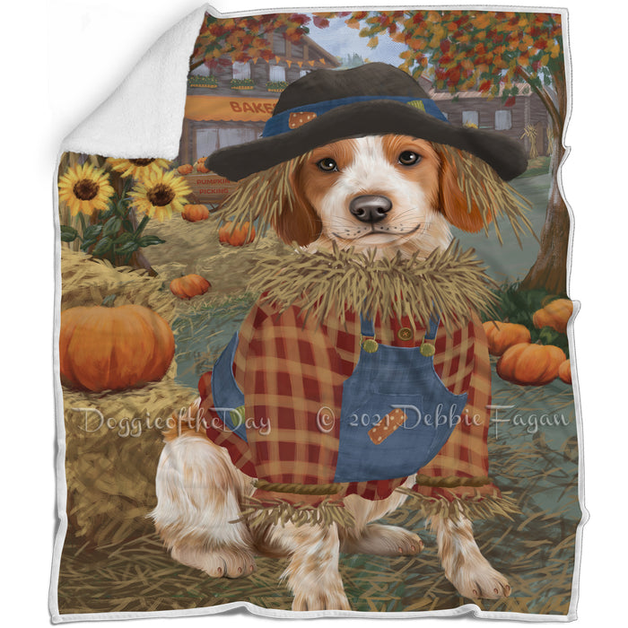 Halloween 'Round Town And Fall Pumpkin Scarecrow Both Brittany Spaniel Dogs Blanket BLNKT139340