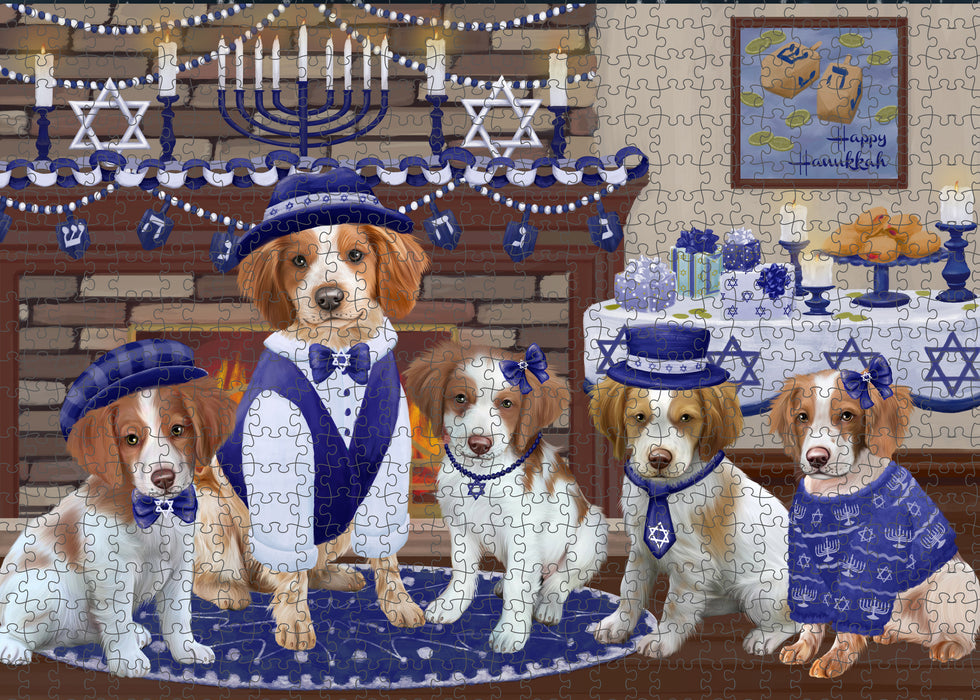 Happy Hanukkah Family and Happy Hanukkah Both Brittany Spaniel Dogs Puzzle with Photo Tin PUZL96720
