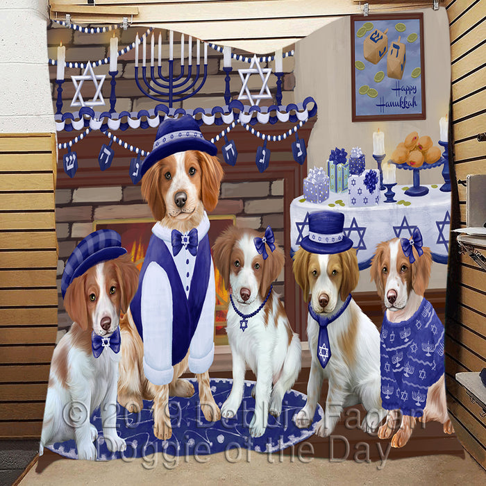 Happy Hanukkah Family and Happy Hanukkah Both Brittany Spaniel Dogs Quilt