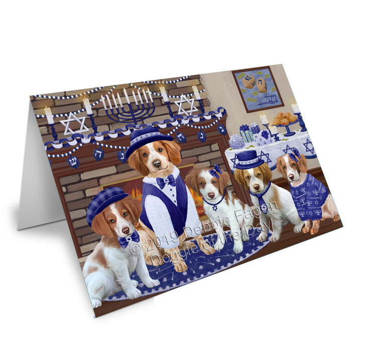 Happy Hanukkah Family Brittany Spaniel Dogs Handmade Artwork Assorted Pets Greeting Cards and Note Cards with Envelopes for All Occasions and Holiday Seasons GCD78155