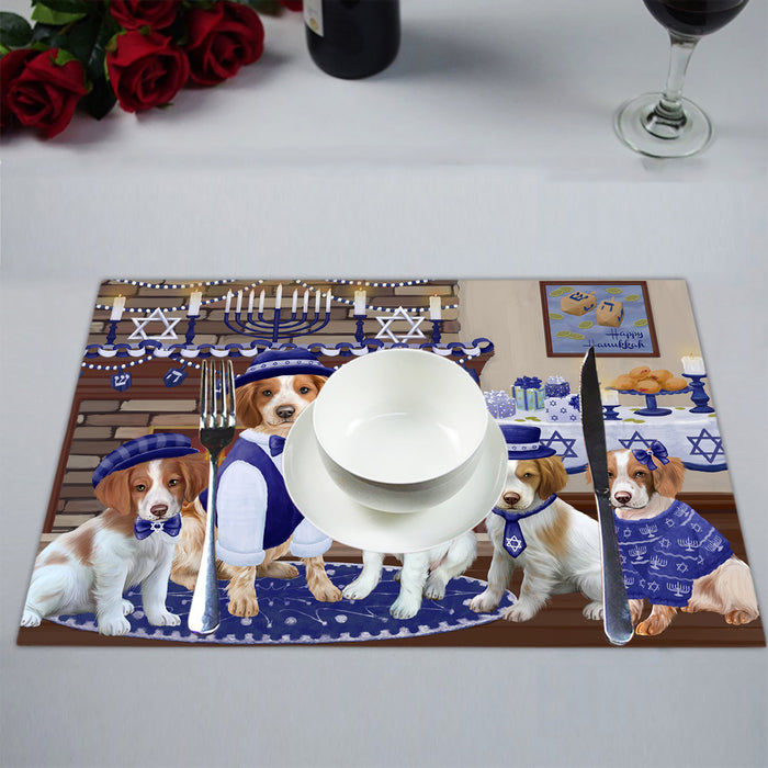 Happy Hanukkah Family Brittany Spaniel Dogs Placemat