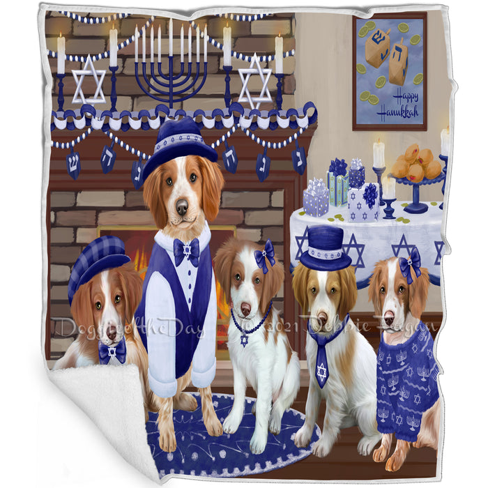 Happy Hanukkah Family and Happy Hanukkah Both Brittany Spaniel Dogs Blanket BLNKT140393