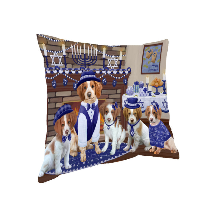Happy Hanukkah Family and Happy Hanukkah Both Brittany Spaniel Dogs Pillow PIL82812