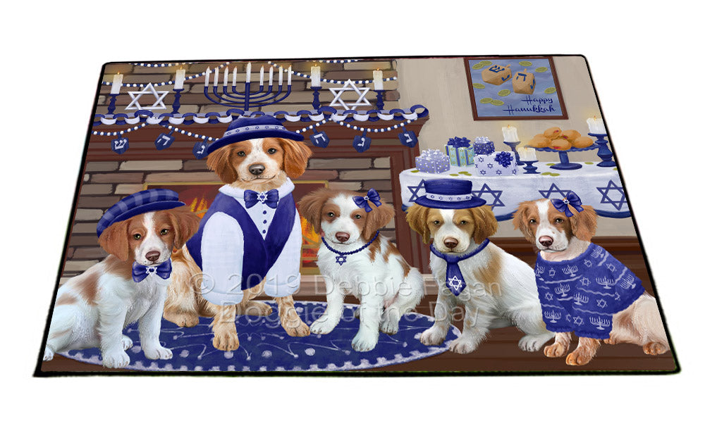 Happy Hanukkah Family and Happy Hanukkah Both Brittany Spaniel Dogs Floormat FLMS54071