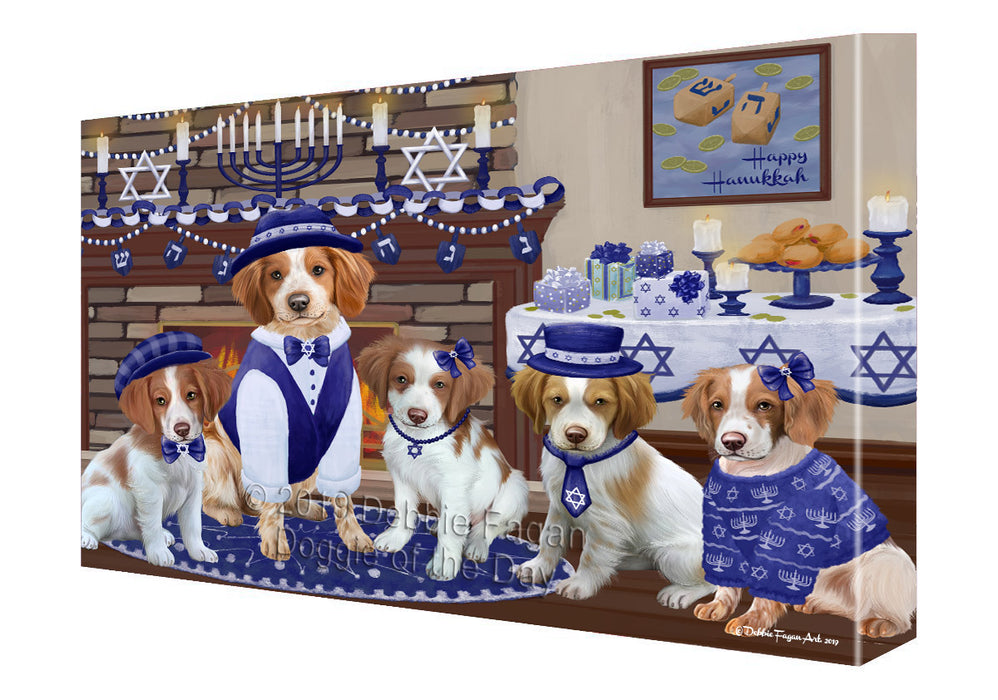 Happy Hanukkah Family and Happy Hanukkah Both Brittany Spaniel Dogs Canvas Print Wall Art Décor CVS141020