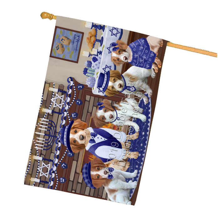Happy Hanukkah Family Brittany Spaniel Dogs House Flag FLG65815