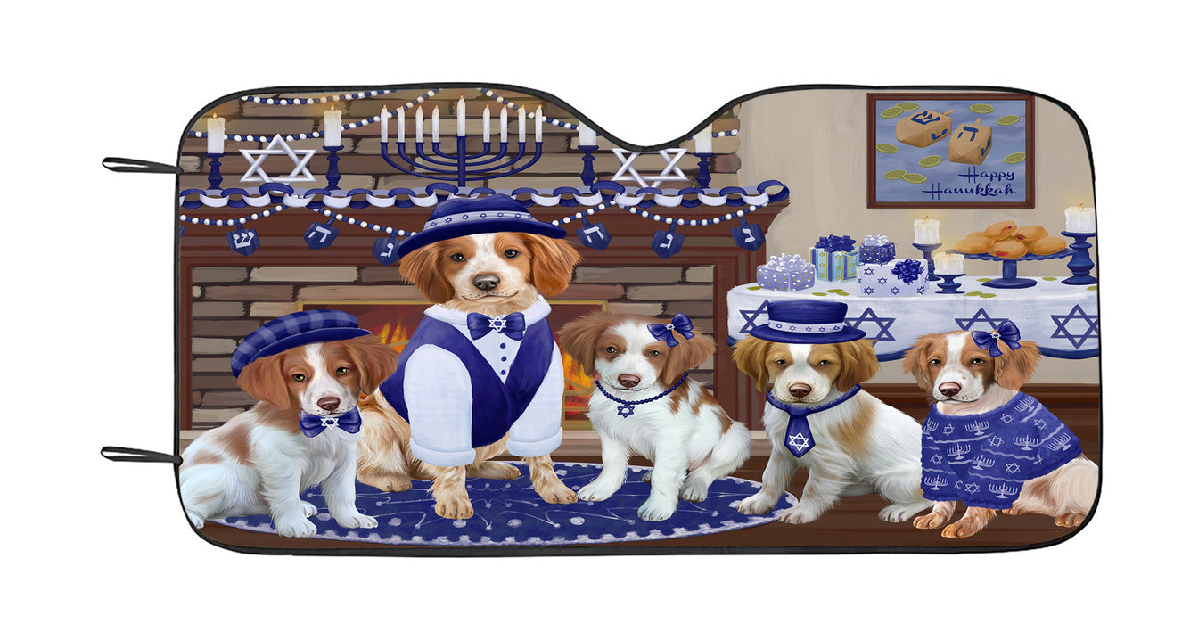 Happy Hanukkah Family Brittany Spaniel Dogs Car Sun Shade