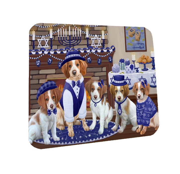 Happy Hanukkah Family Brittany Spaniel Dogs Coasters Set of 4 CSTA57559