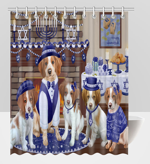 Happy Hanukkah Family Brittany Spaniel Dogs Shower Curtain