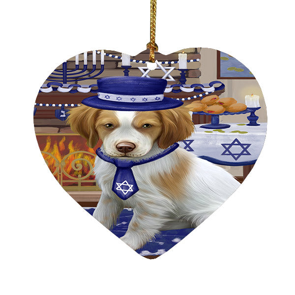Happy Hanukkah Brittany Spaniel Dog Heart Christmas Ornament HPOR57659