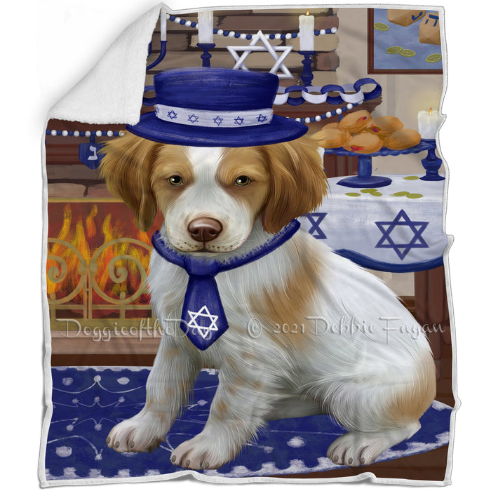 Happy Hanukkah Family and Happy Hanukkah Both Brittany Spaniel Dog Blanket BLNKT139889