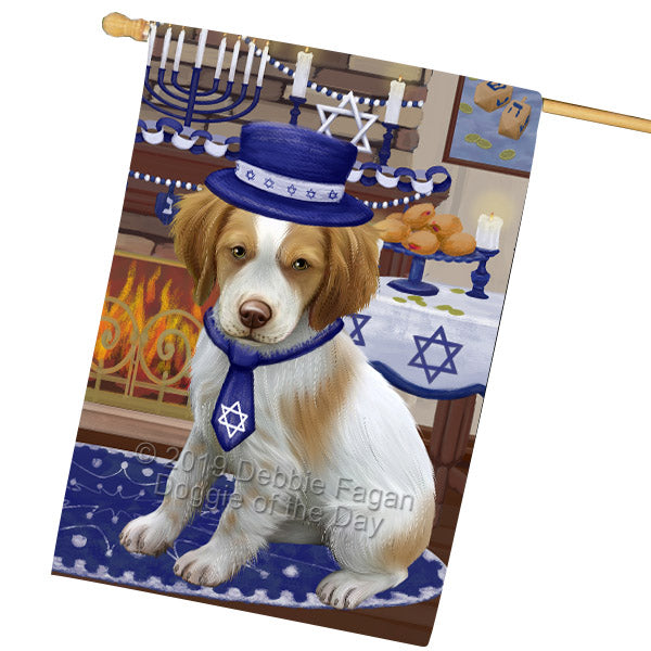 Happy Hanukkah Family and Happy Hanukkah Both Brittany Spaniel Dog House Flag FLG65759