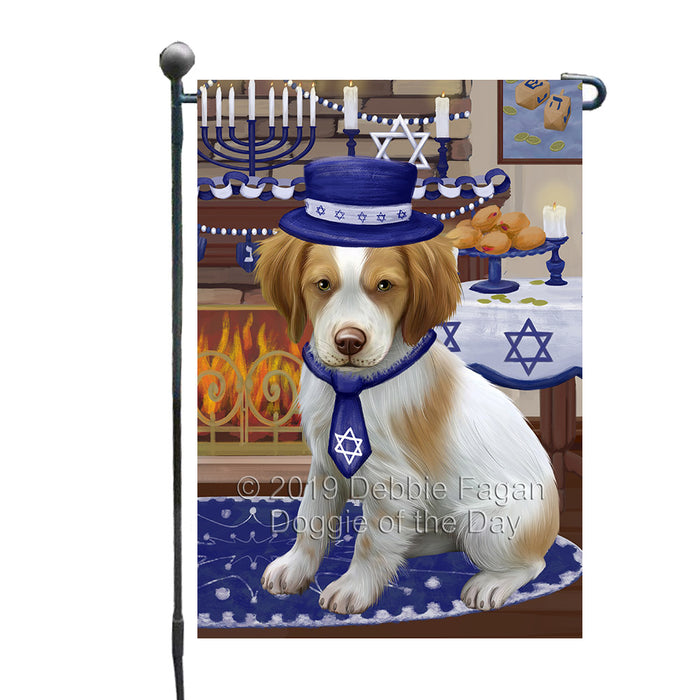 Happy Hanukkah Family and Happy Hanukkah Both Brittany Spaniel Dog Garden Flag GFLG65703