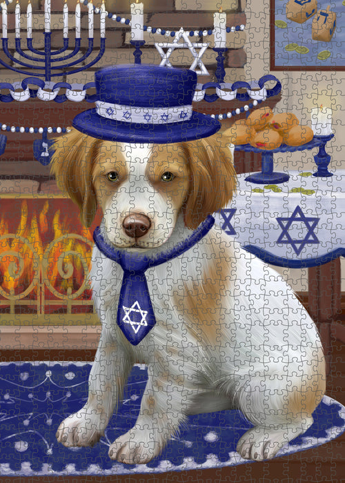 Happy Hanukkah Family and Happy Hanukkah Both Brittany Spaniel Dog Puzzle with Photo Tin PUZL96944