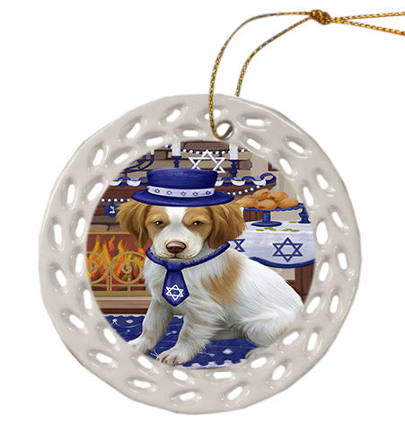 Happy Hanukkah Brittany Spaniel Dog Ceramic Doily Ornament DPOR57659