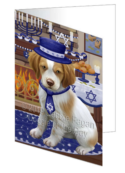 Happy Hanukkah Brittany Spaniel Dog Handmade Artwork Assorted Pets Greeting Cards and Note Cards with Envelopes for All Occasions and Holiday Seasons GCD78323