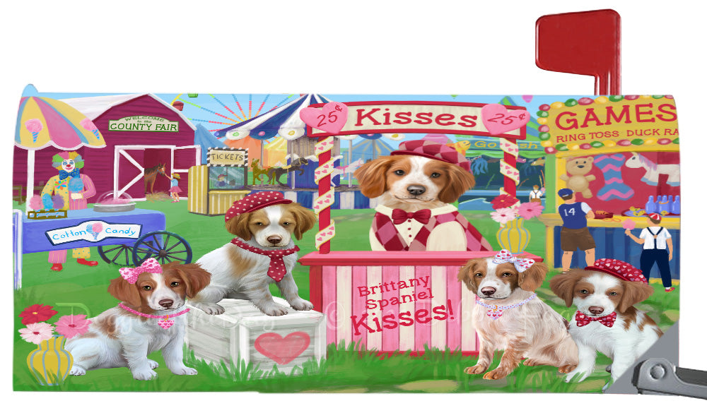 Carnival Kissing Booth Brittany Spaniel Dogs Magnetic Mailbox Cover Both Sides Pet Theme Printed Decorative Letter Box Wrap Case Postbox Thick Magnetic Vinyl Material