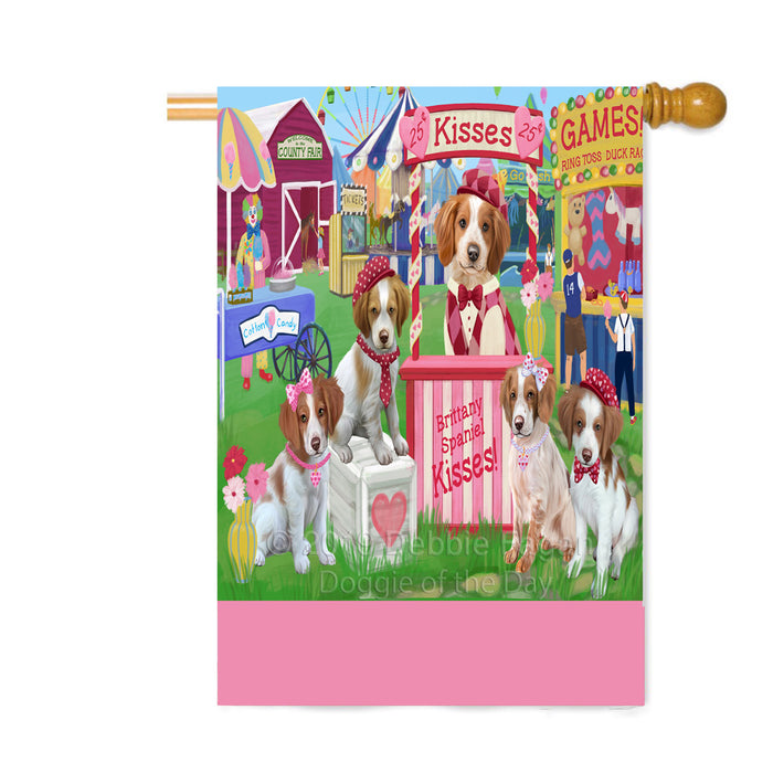 Personalized Carnival Kissing Booth Brittany Spaniel Dogs Custom House Flag FLG63591
