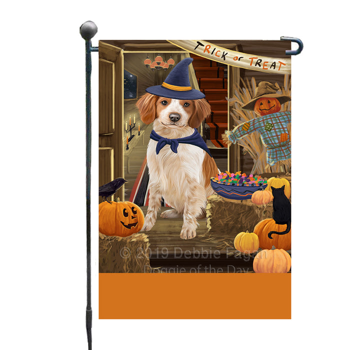 Personalized Enter at Own Risk Trick or Treat Halloween Brittany Spaniel Dog Custom Garden Flags GFLG-DOTD-A59502