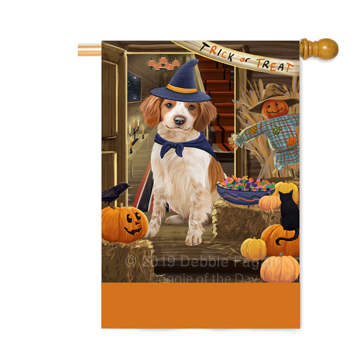 Personalized Enter at Own Risk Trick or Treat Halloween Brittany Spaniel Dog Custom House Flag FLG-DOTD-A59558