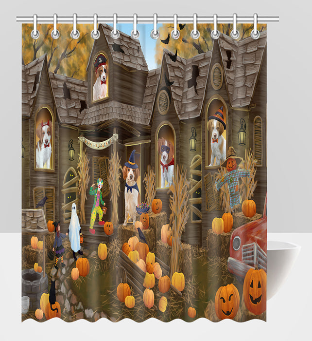 Haunted House Halloween Trick or Treat Brittany Spaniel Dogs Shower Curtain